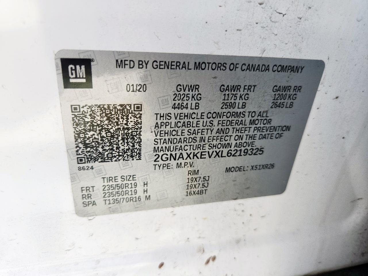 2020 Chevrolet Equinox Lt VIN: 2GNAXKEVXL6219325 Lot: 81104565