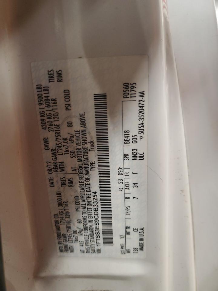 2012 Ford Econoline E350 Super Duty Van VIN: 1FTSS3ES9CDB33254 Lot: 81603685