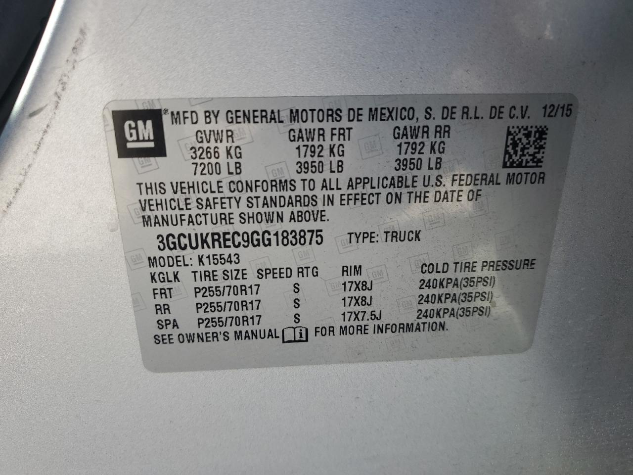 2016 Chevrolet Silverado K1500 Lt VIN: 3GCUKREC9GG183875 Lot: 81751755