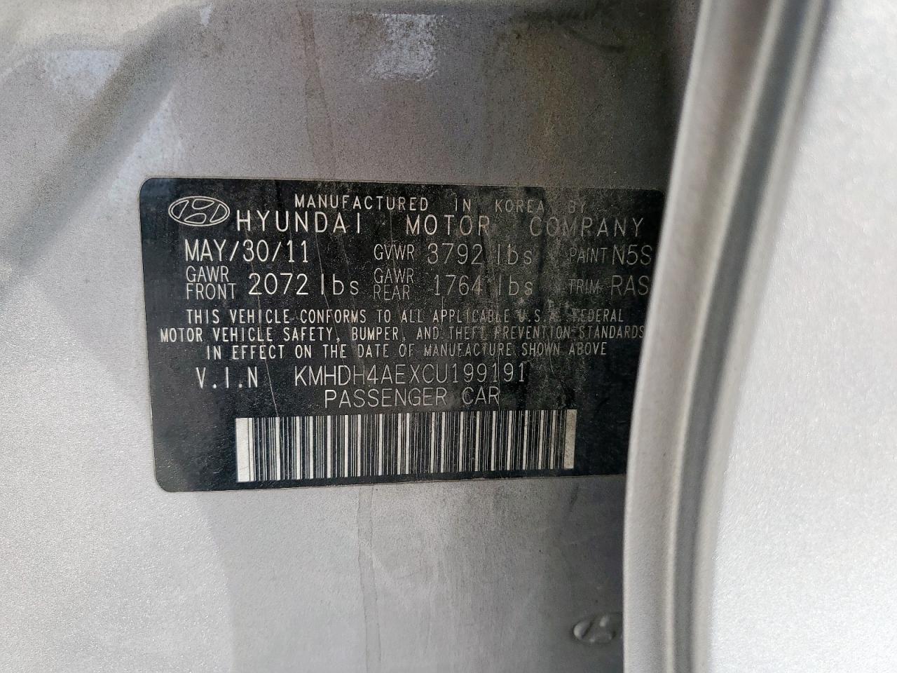 2012 Hyundai Elantra Gls VIN: KMHDH4AEXCU199191 Lot: 81757915