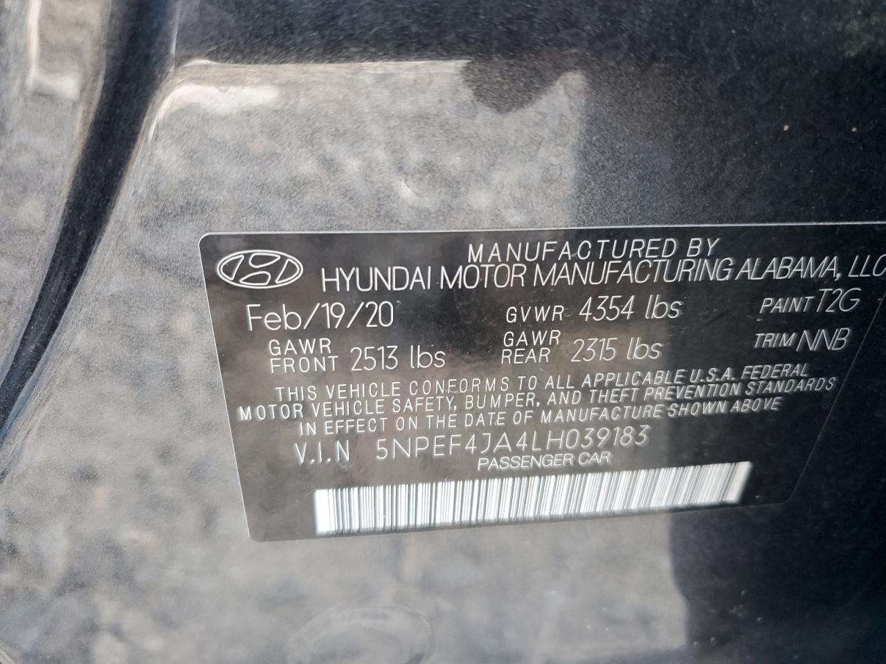 2020 Hyundai Sonata Sel VIN: 5NPEF4JA4LH039183 Lot: 71547305