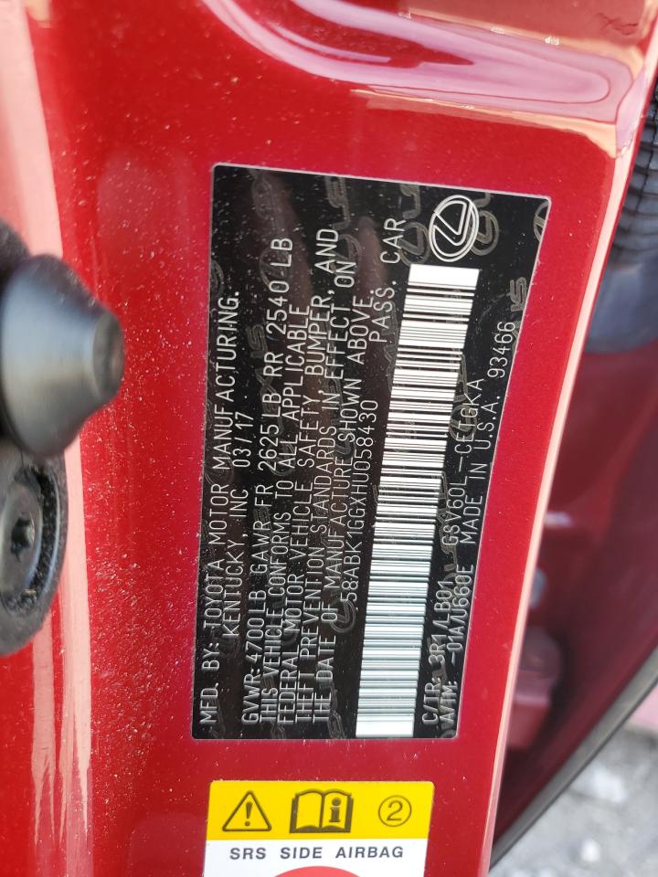 2017 Lexus Es 350 VIN: 58ABK1GGXHU058430 Lot: 83960295