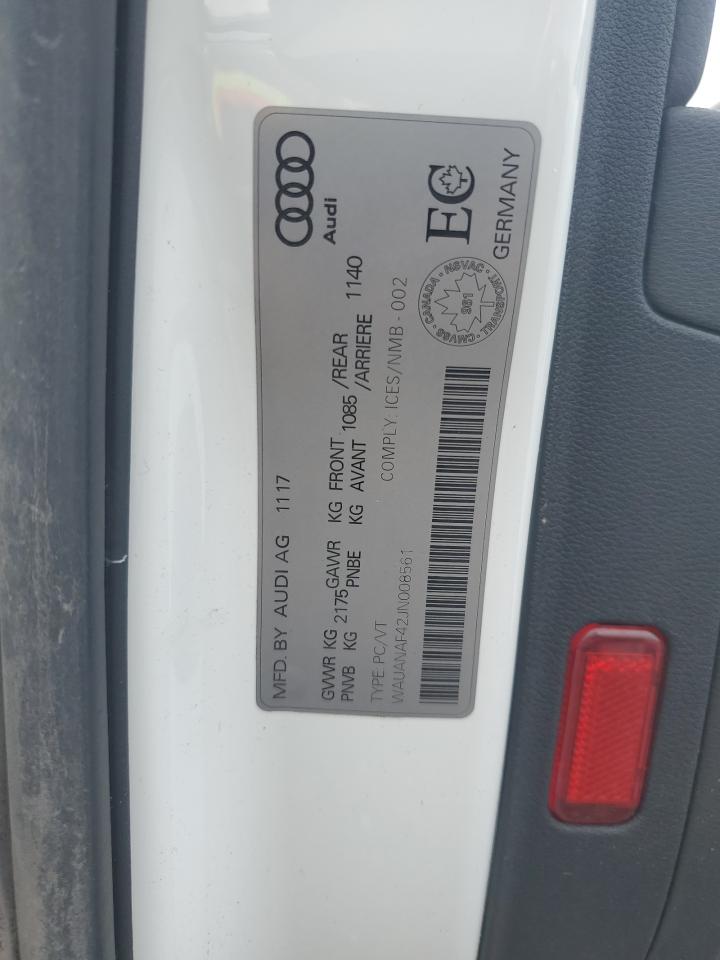 2018 Audi A4 Komfort VIN: WAUANAF42JN008561 Lot: 84459535