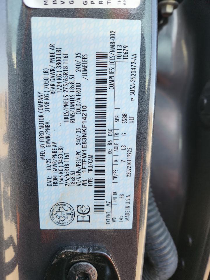 2022 Ford F150 Supercrew VIN: 1FTFW1E83NKF14210 Lot: 80067655