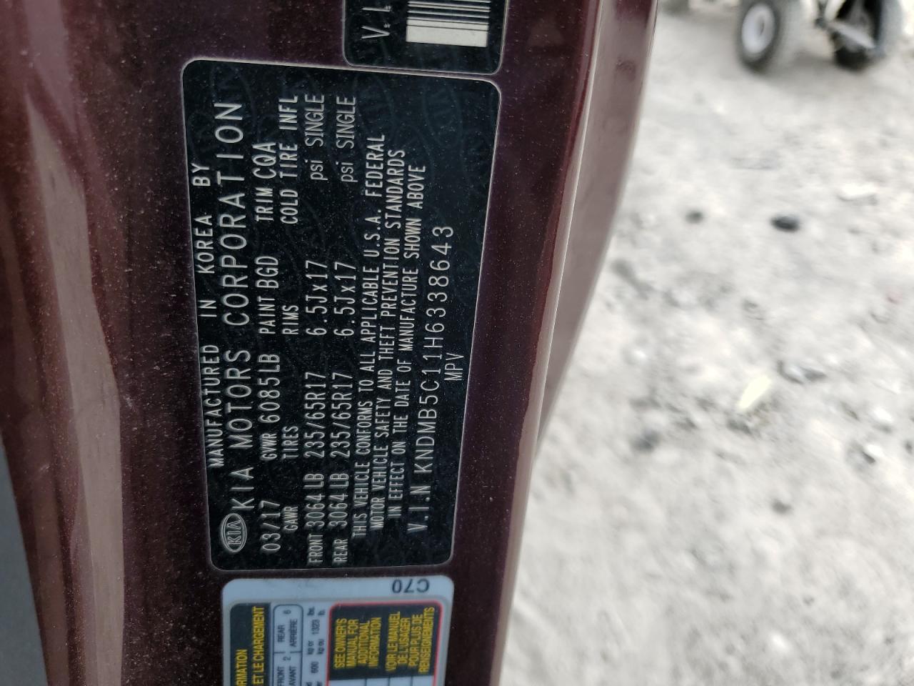 2017 Kia Sedona Lx VIN: KNDMB5C11H6338643 Lot: 80872445