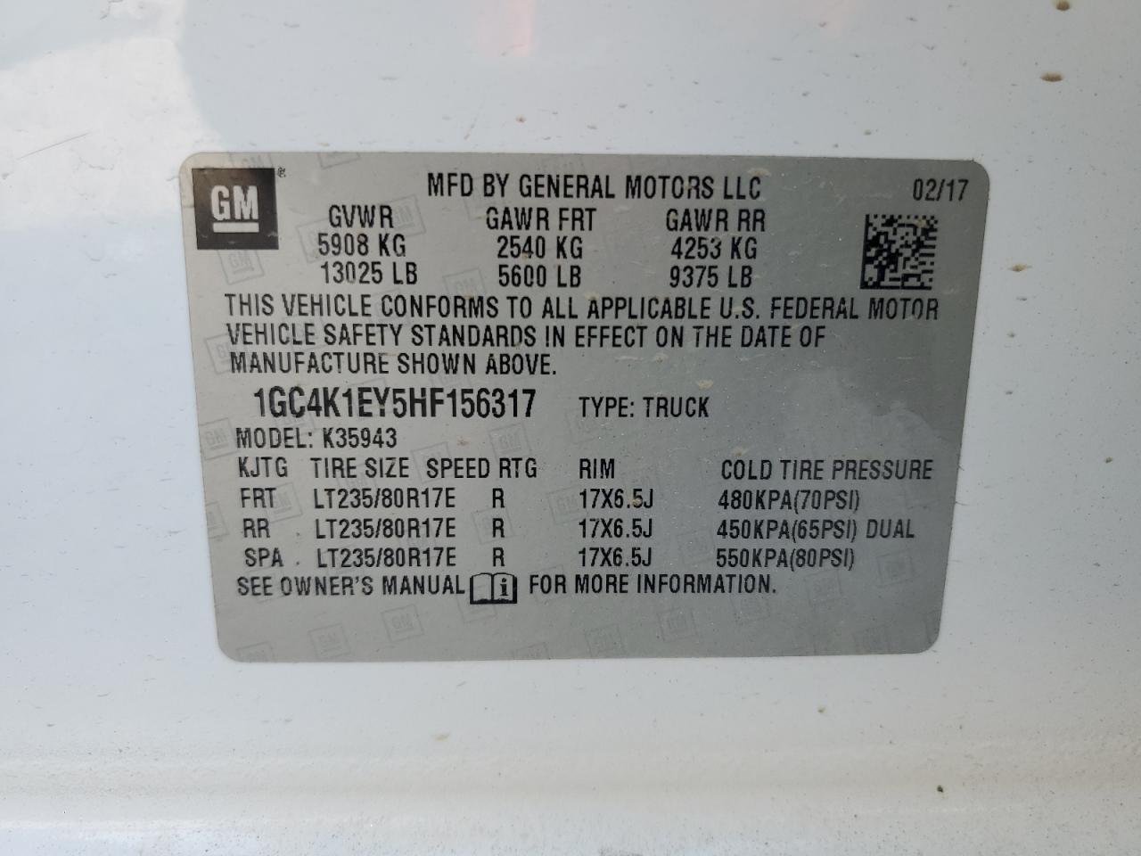 2017 Chevrolet Silverado K3500 High Country VIN: 1GC4K1EY5HF156317 Lot: 72085875