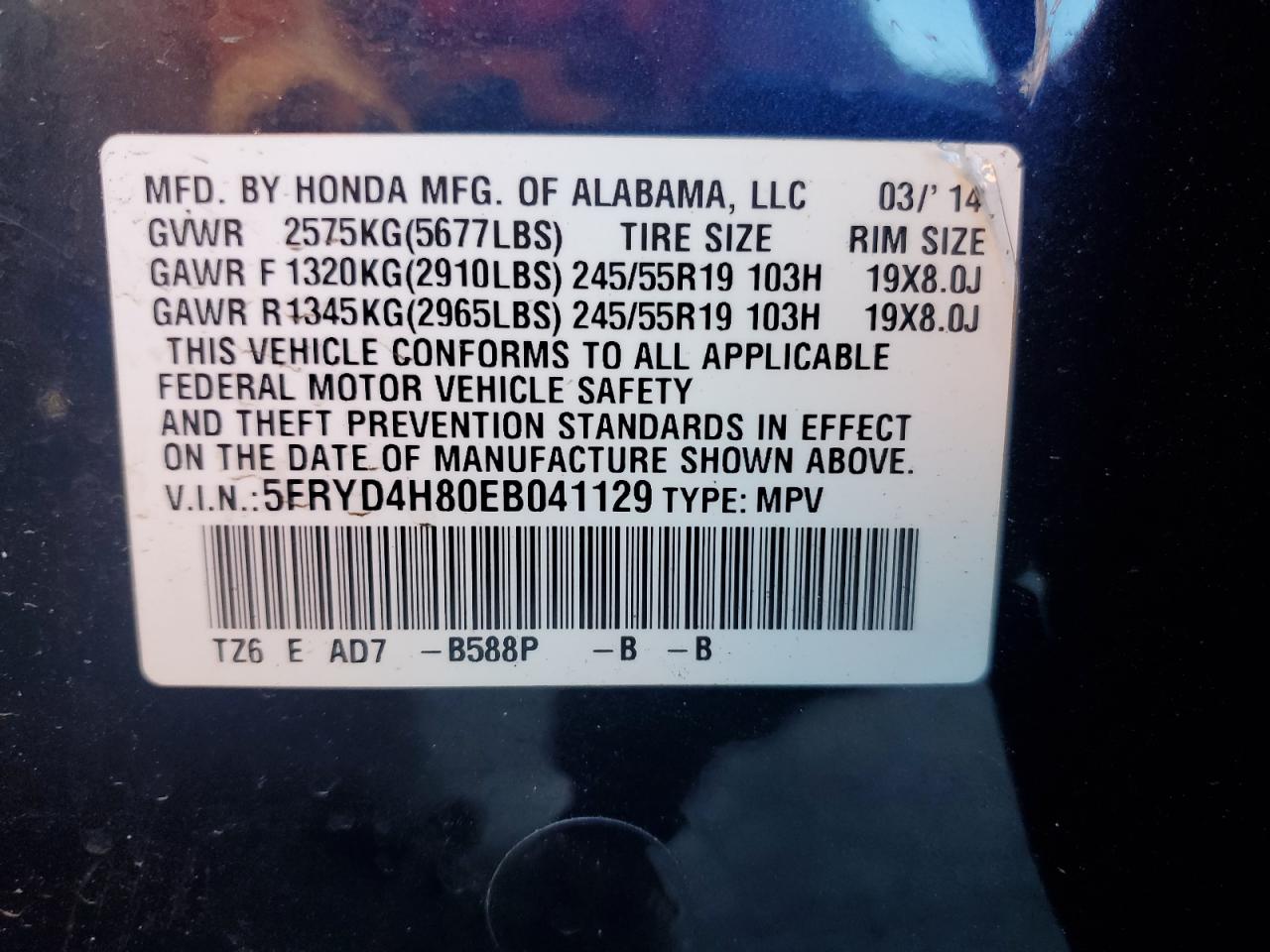 2014 Acura Mdx Advance VIN: 5FRYD4H80EB041129 Lot: 80834235