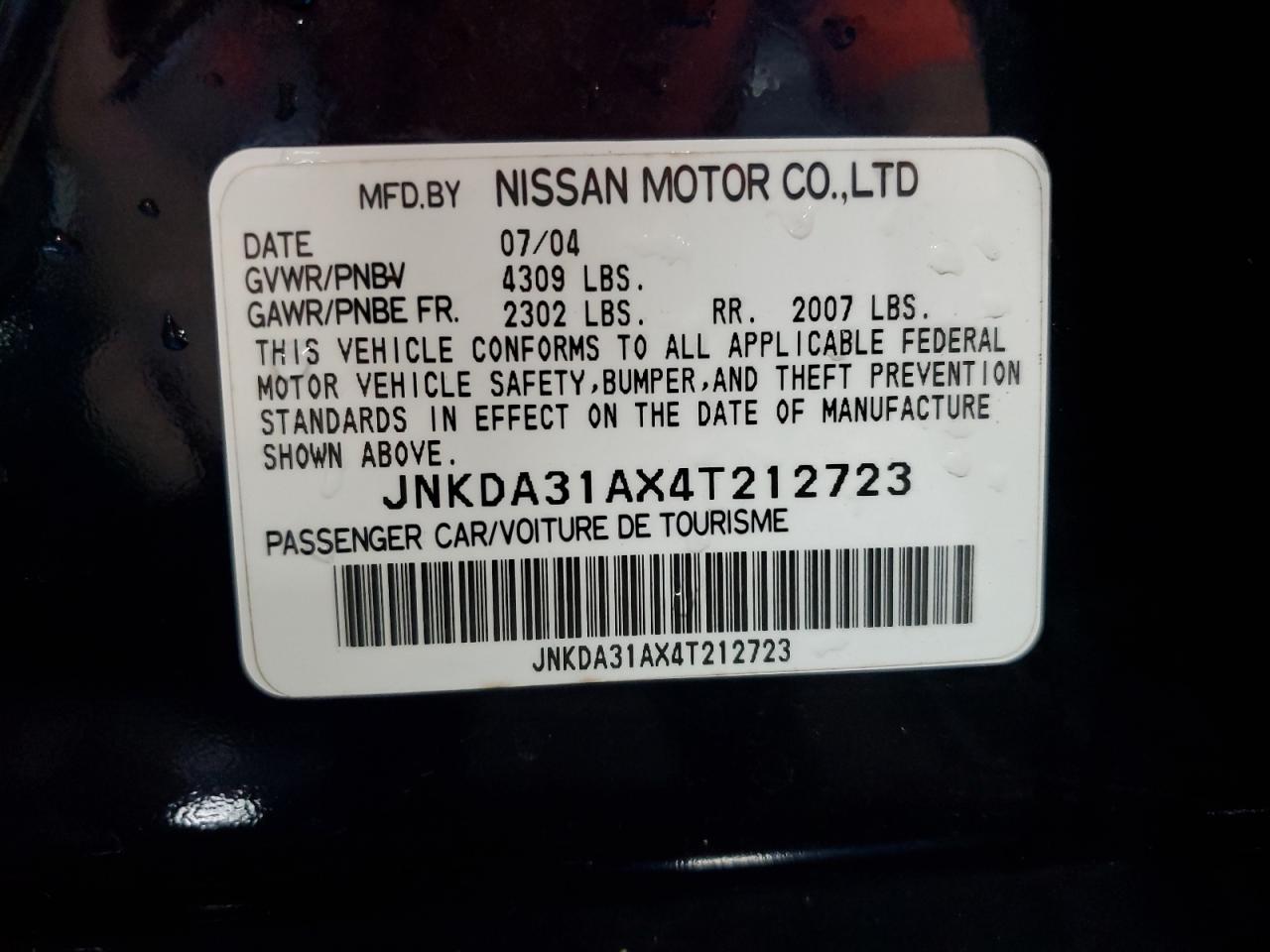 2004 Infiniti I35 VIN: JNKDA31AX4T212723 Lot: 81688095