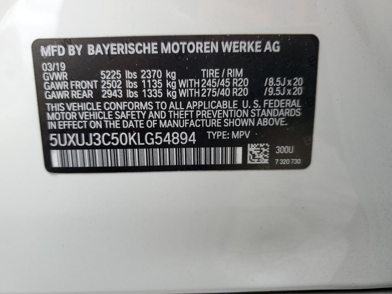 2019 BMW X4 xDrive30I VIN: 5UXUJ3C50KLG54894 Lot: 71288305