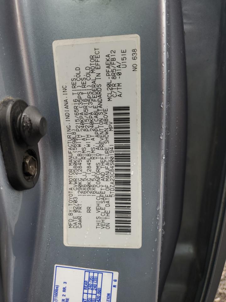 2004 Toyota Sienna Ce VIN: 5TDZA23C84S001941 Lot: 68386425