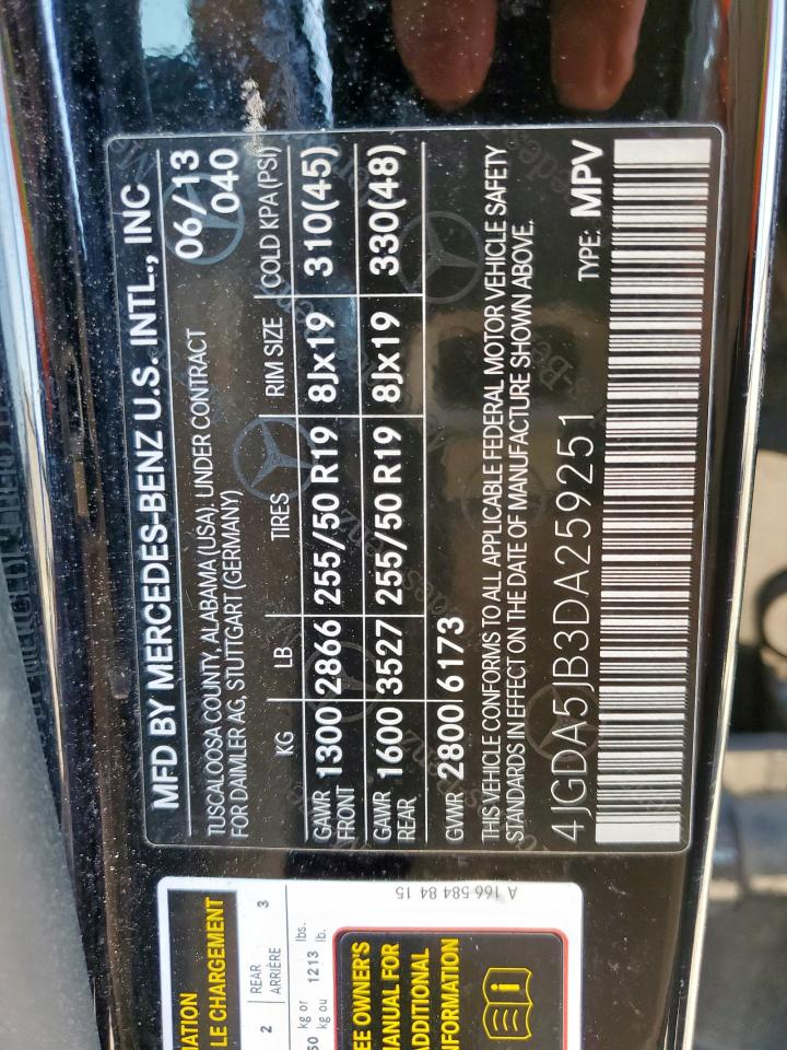 2013 Mercedes-Benz Ml 350 VIN: 4JGDA5JB3DA259251 Lot: 71994485