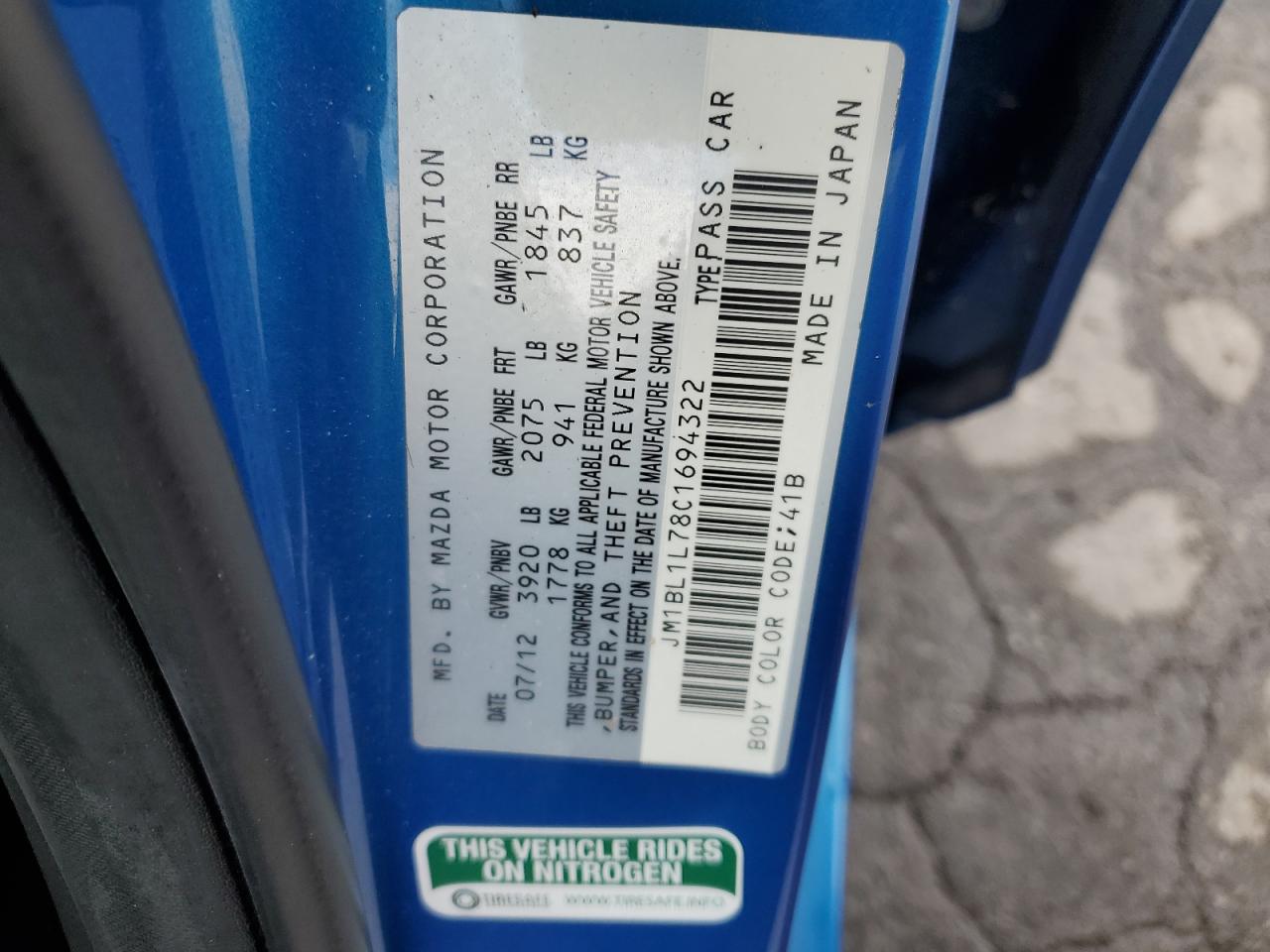 2012 Mazda 3 I VIN: JM1BL1L78C1694322 Lot: 80086215