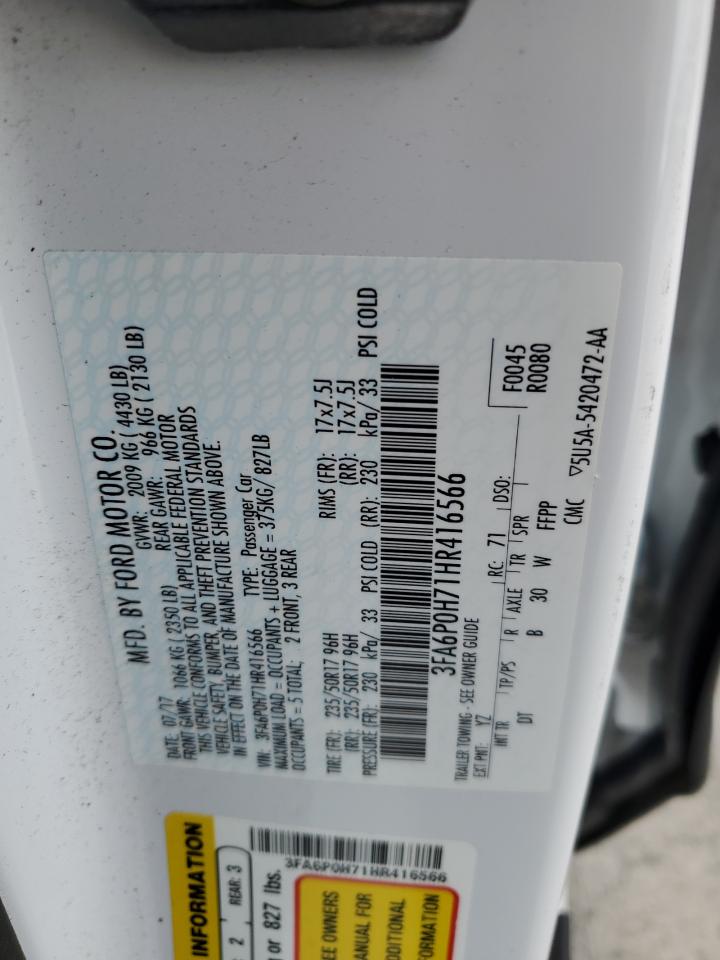 2017 Ford Fusion Se VIN: 3FA6P0H71HR416566 Lot: 81948955