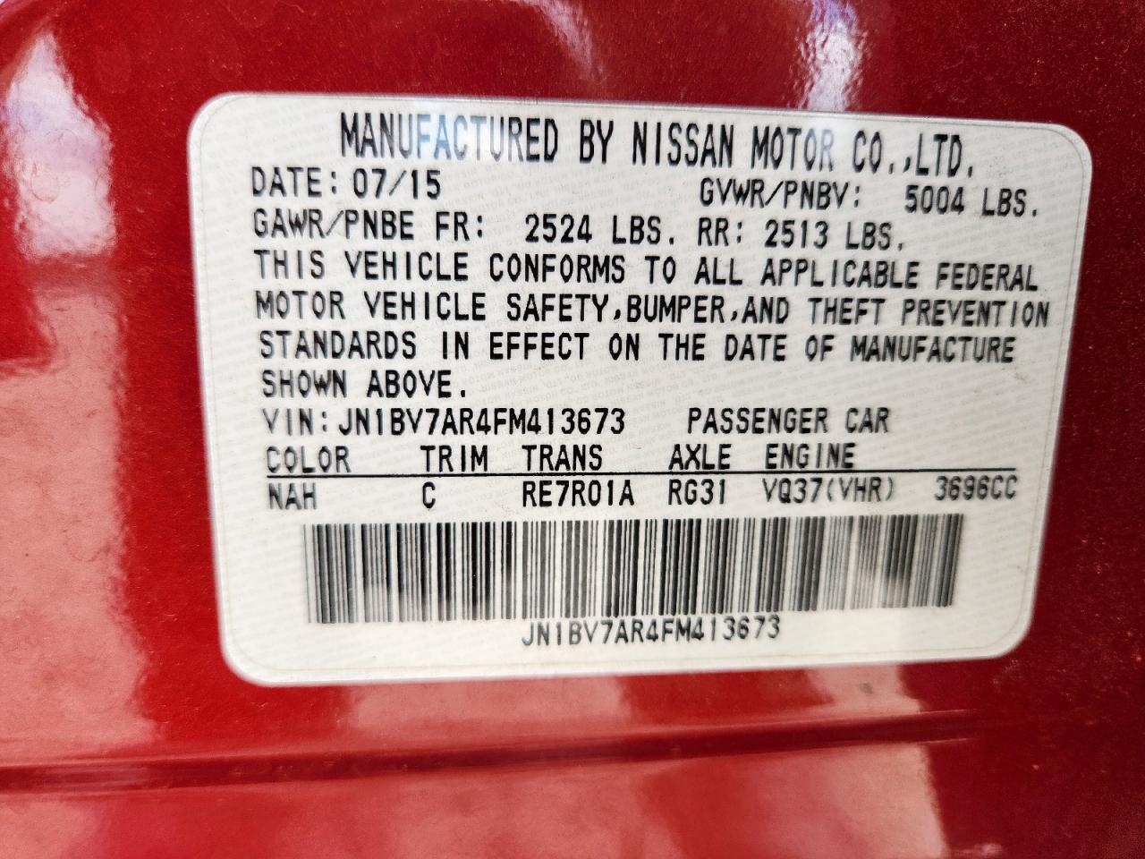 2015 Infiniti Q50 Base VIN: JN1BV7AR4FM413673 Lot: 82118025