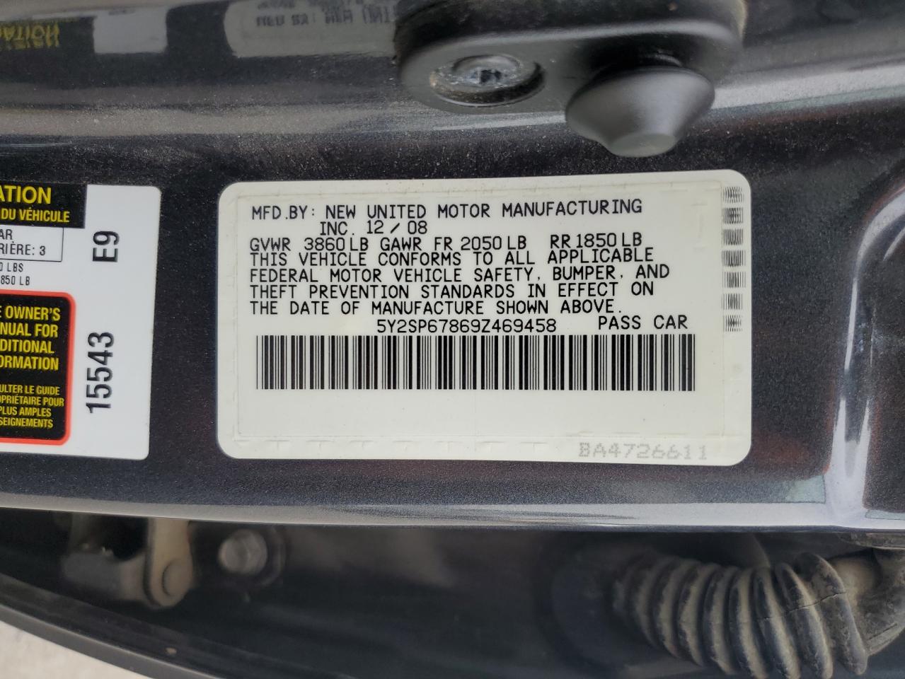 2009 Pontiac Vibe VIN: 5Y2SP67869Z469458 Lot: 84385615