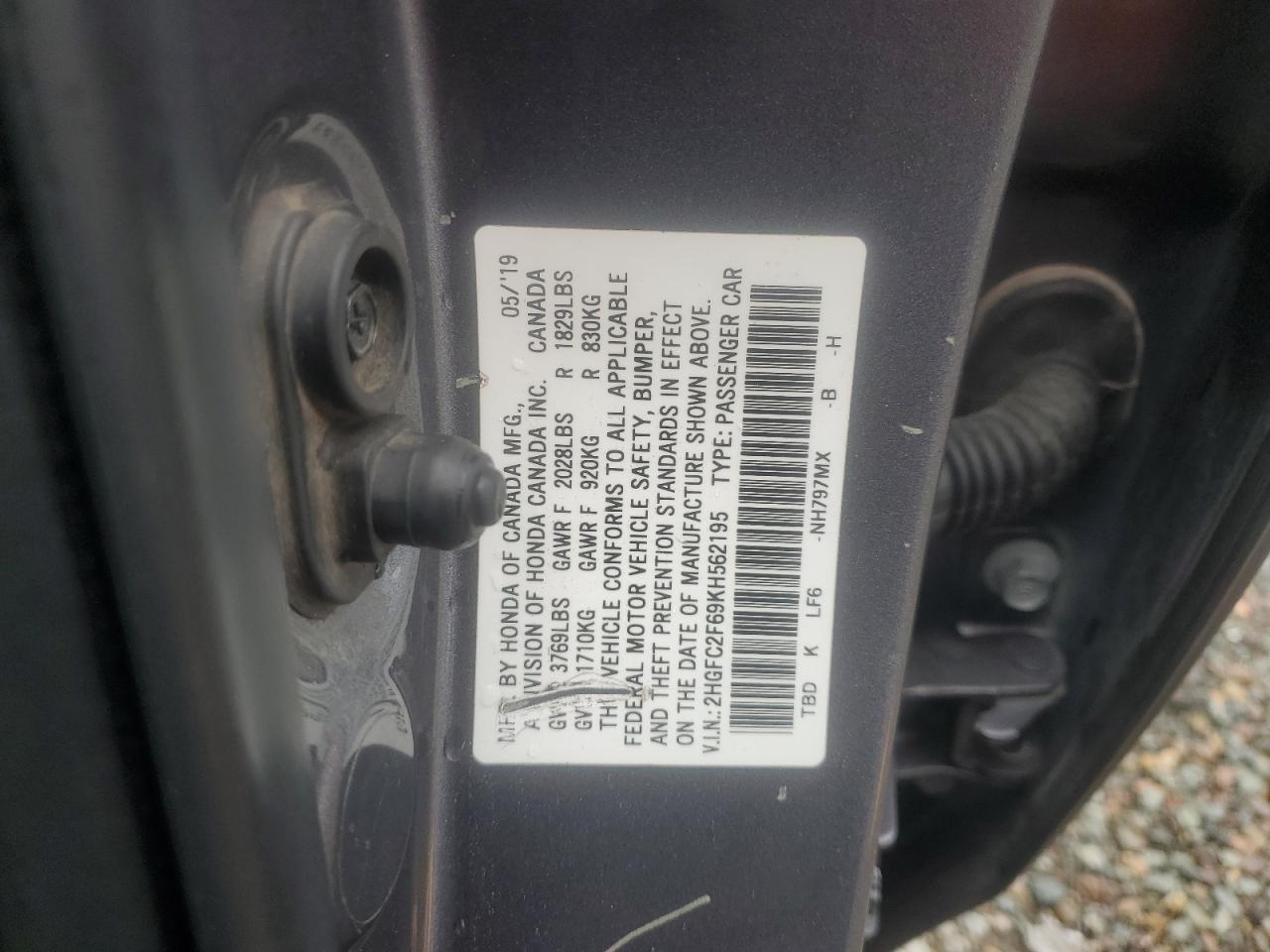 2019 Honda Civic Lx VIN: 2HGFC2F69KH562195 Lot: 81152105