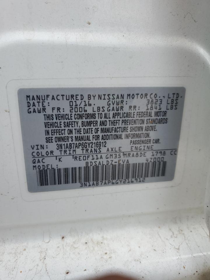 2016 Nissan Sentra S VIN: 3N1AB7AP6GY216912 Lot: 81027245