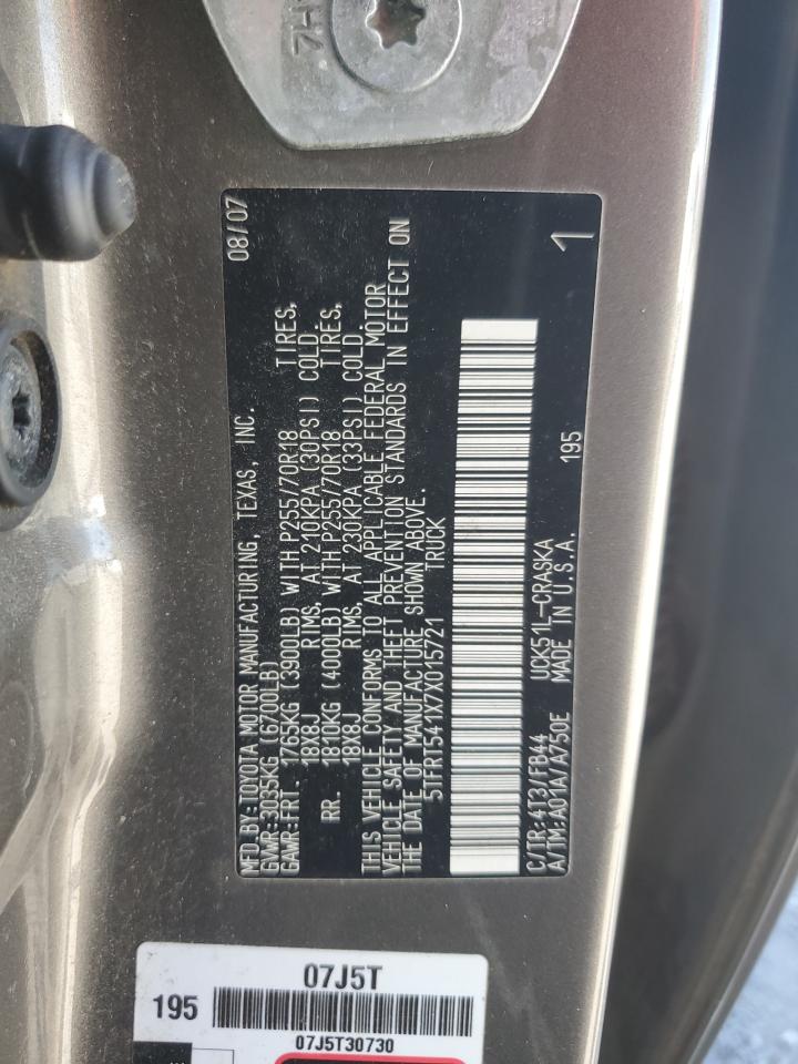 2007 Toyota Tundra Double Cab Sr5 VIN: 5TFRT541X7X015721 Lot: 71171415