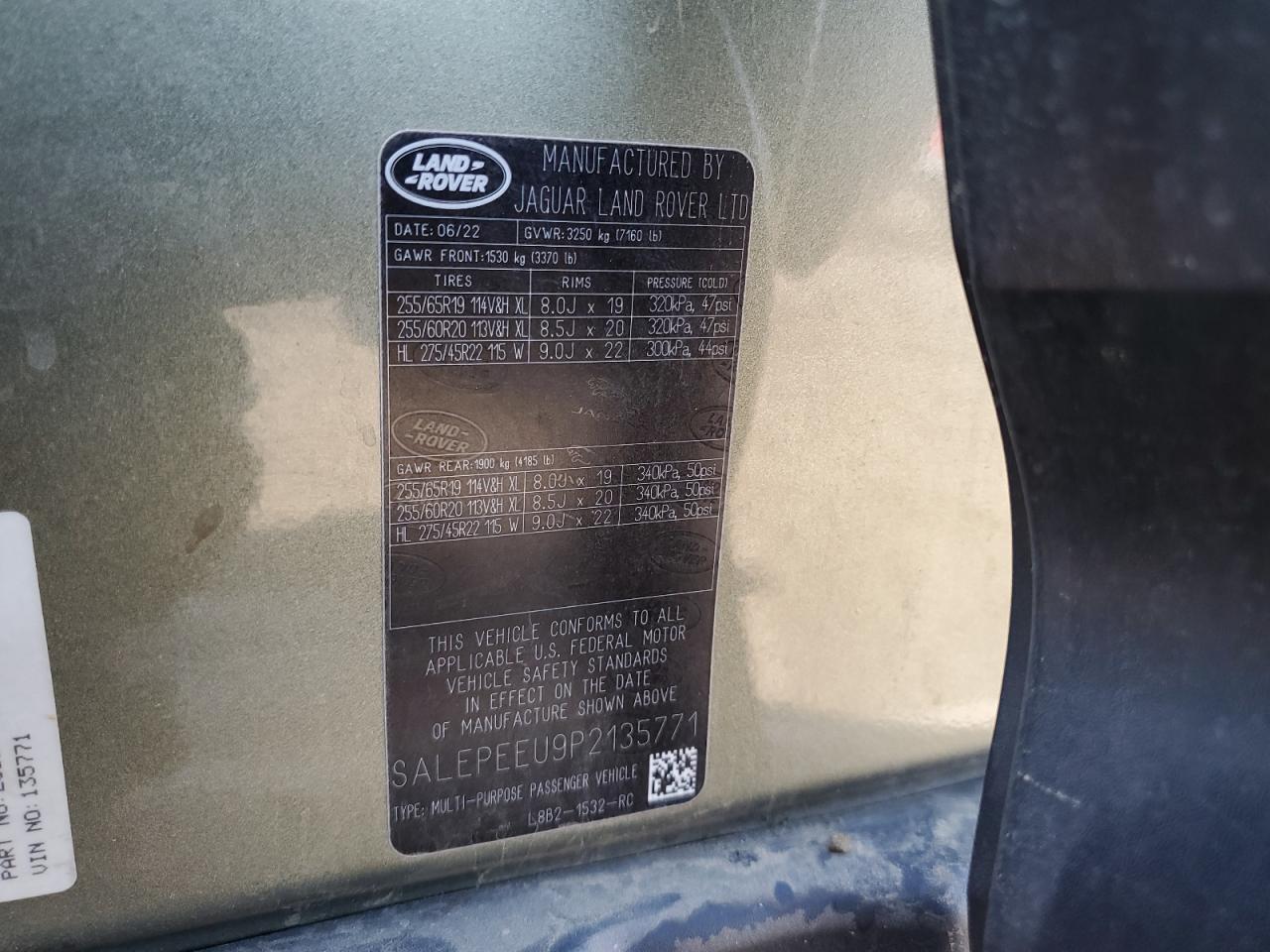 2023 Land Rover Defender 110 Se VIN: SALEPEEU9P2135771 Lot: 81949645