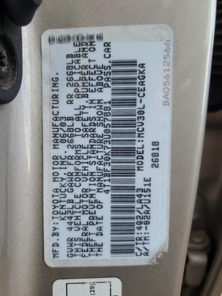 2003 Toyota Camry Le VIN: 4T1BF30K73U057881 Lot: 80207065