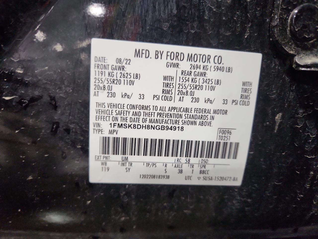 2022 Ford Explorer Xlt VIN: 1FMSK8DH8NGB94918 Lot: 70913505