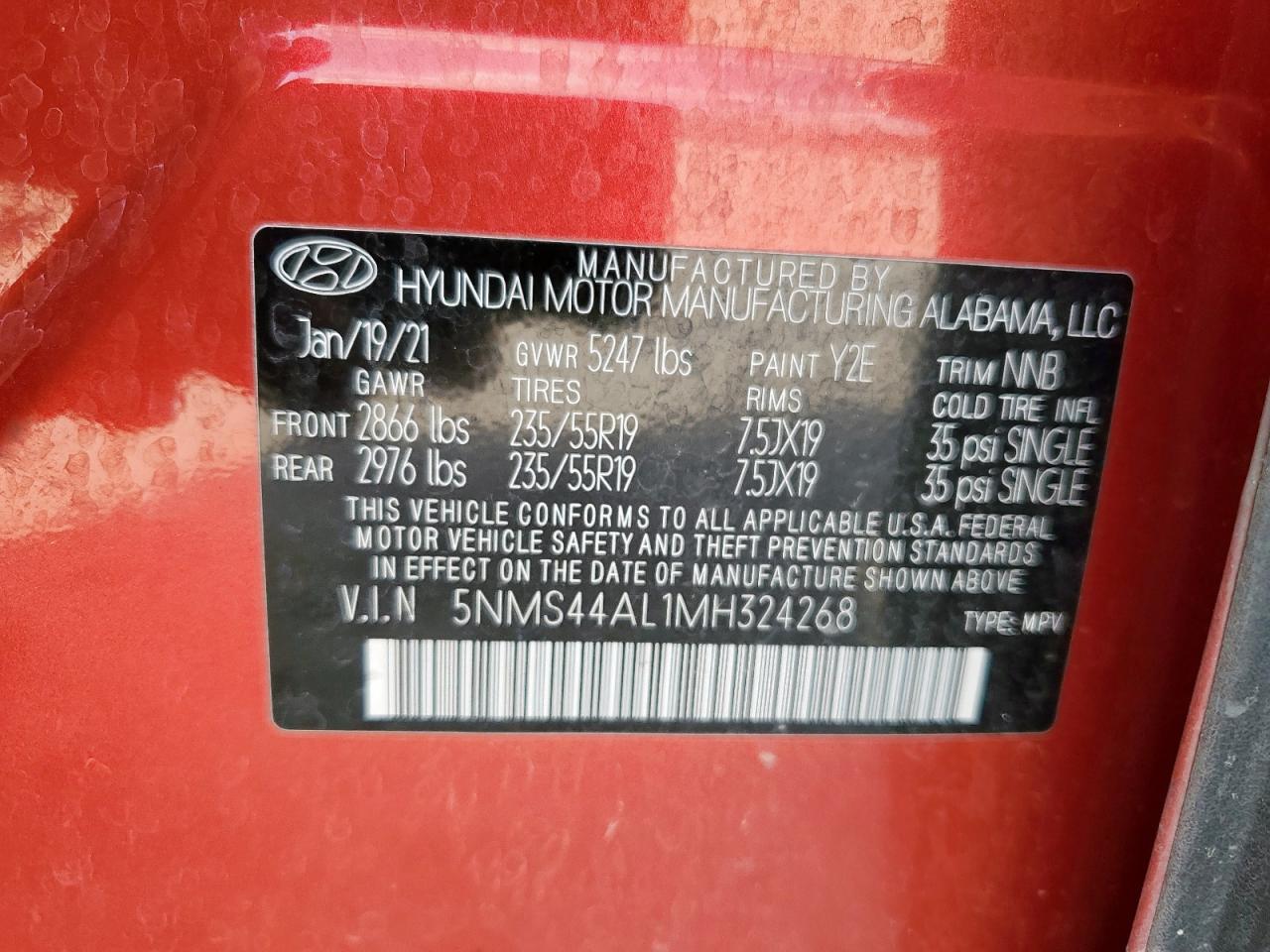 2021 Hyundai Santa Fe Limited VIN: 5NMS44AL1MH324268 Lot: 71788825