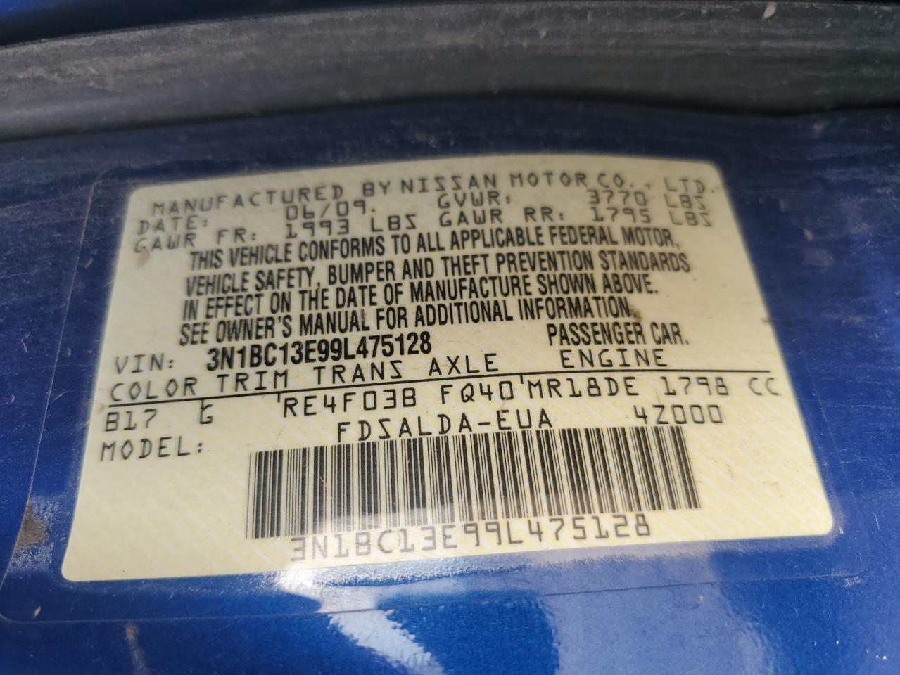 2009 Nissan Versa S VIN: 3N1BC13E99L475128 Lot: 81147605