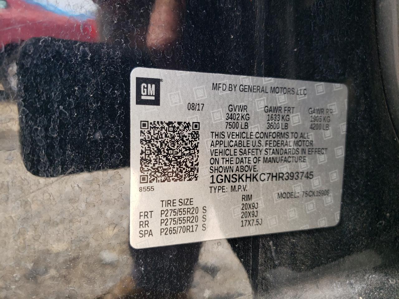 2017 Chevrolet Suburban K1500 Lt VIN: 1GNSKHKC7HR393745 Lot: 71852755