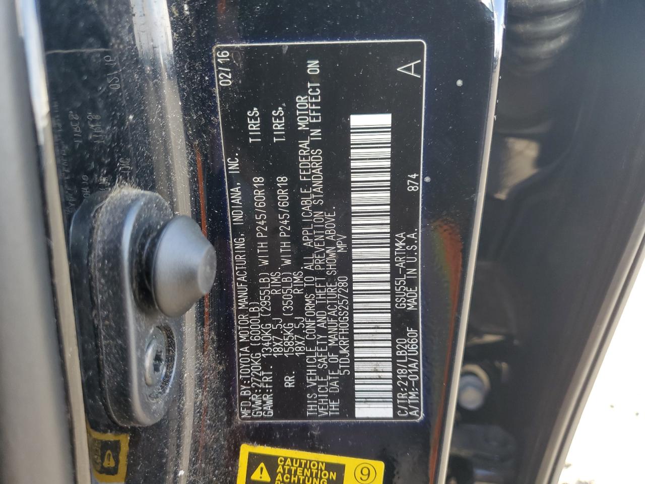 2016 Toyota Highlander Xle VIN: 5TDJKRFH0GS257280 Lot: 84909385