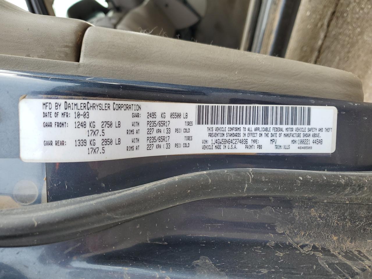 2004 Jeep Grand Cherokee Limited VIN: 1J4GW58N64C274036 Lot: 81668885