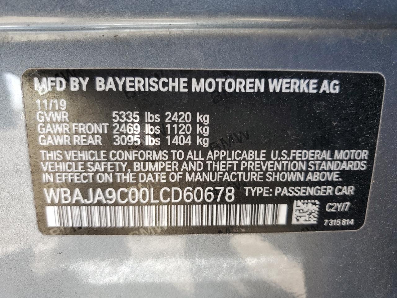 2020 BMW 530E VIN: WBAJA9C00LCD60678 Lot: 81968815