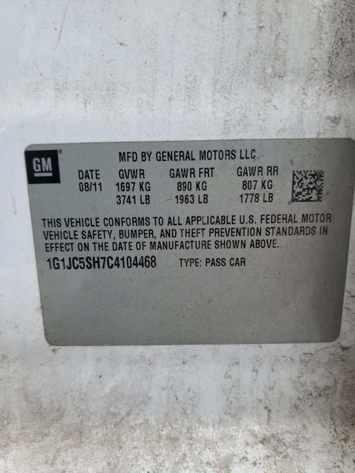 2012 Chevrolet Sonic Lt VIN: 1G1JC5SH7C4104468 Lot: 71538405