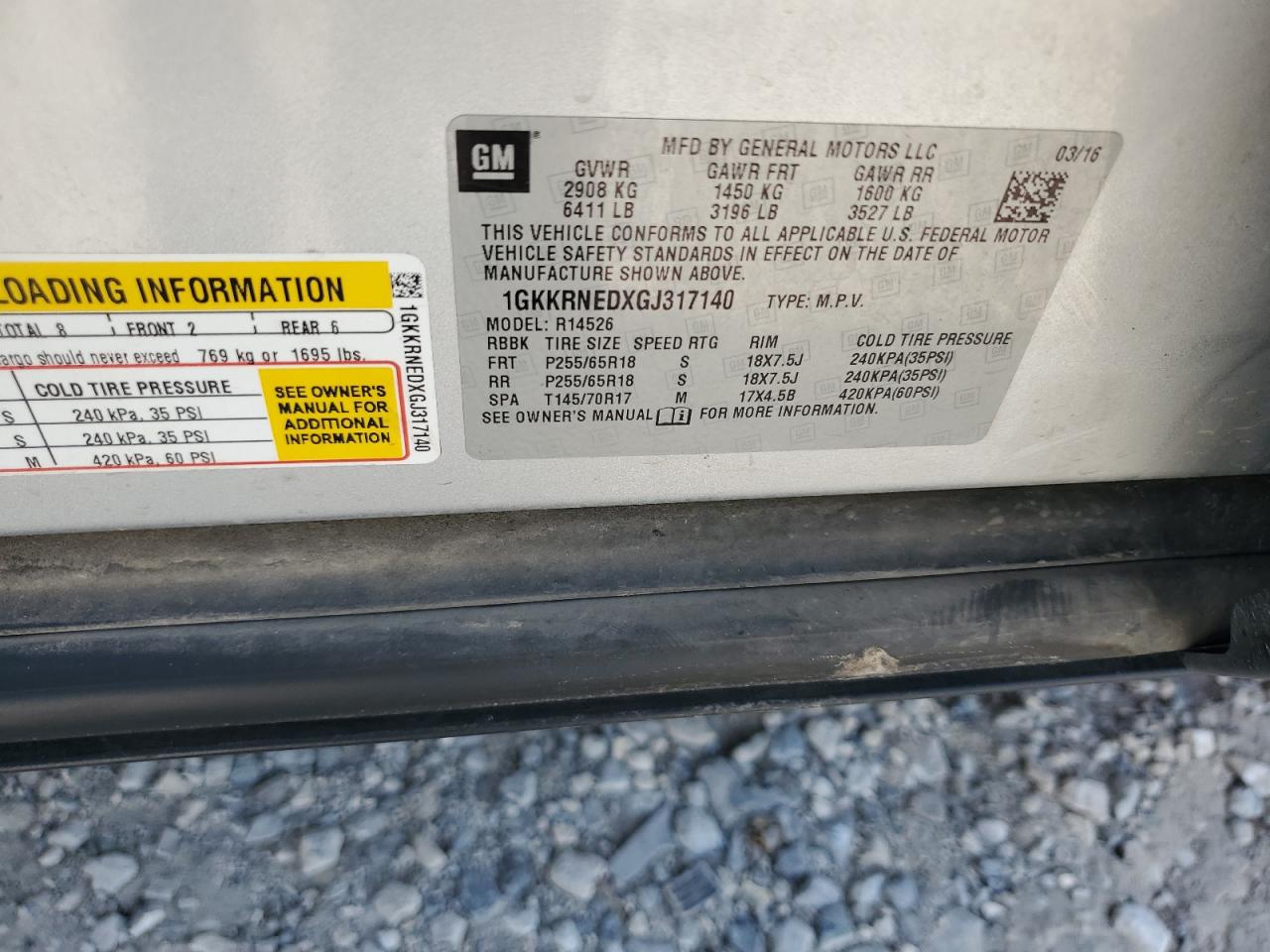 2016 GMC Acadia Sle VIN: 1GKKRNEDXGJ317140 Lot: 81202315