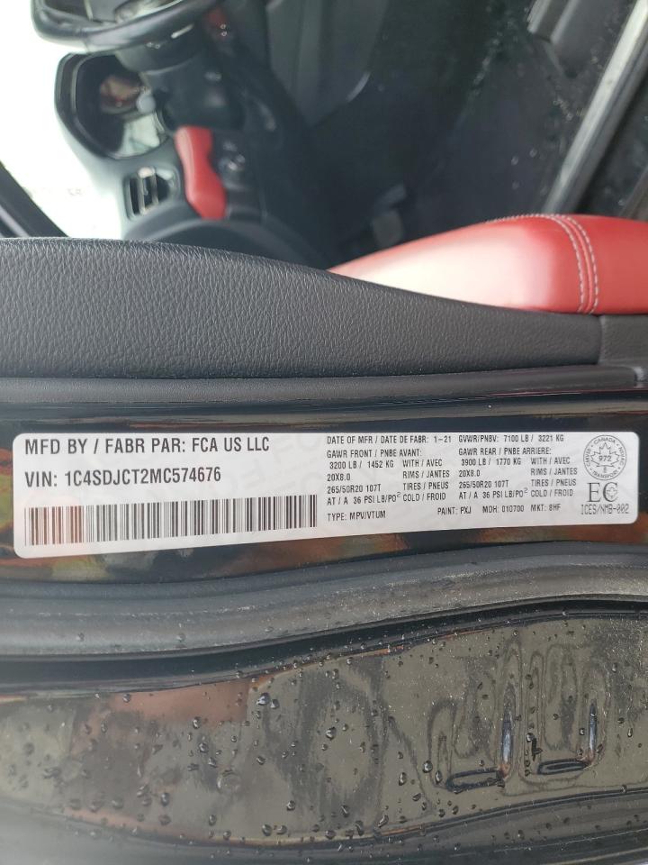 2021 Dodge Durango R/T VIN: 1C4SDJCT2MC574676 Lot: 70902855