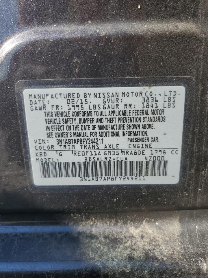 2015 Nissan Sentra S VIN: 3N1AB7AP8FY244211 Lot: 84278605