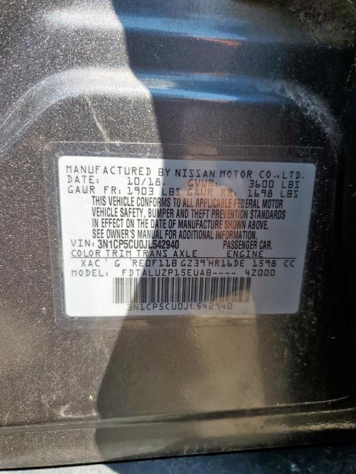 2018 Nissan Kicks S VIN: 3N1CP5CU0JL542940 Lot: 84646825