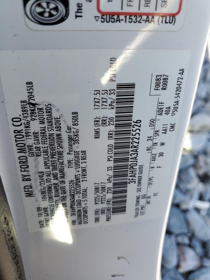 2010 Ford Fusion Sel VIN: 3FAHP0JA3AR225526 Lot: 71644005