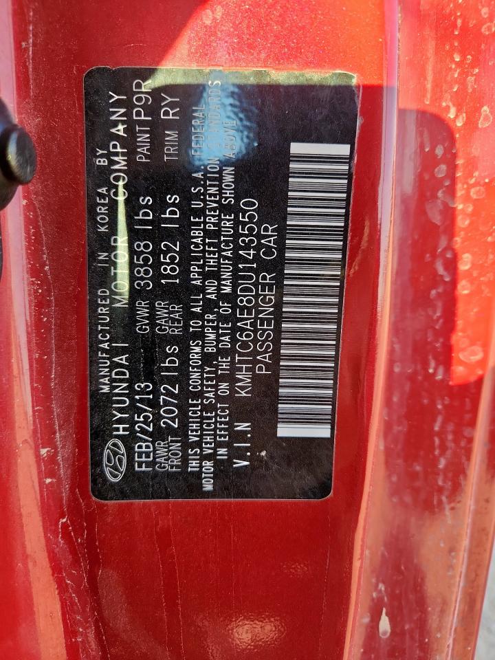 2013 Hyundai Veloster Turbo VIN: KMHTC6AE8DU143550 Lot: 70534065