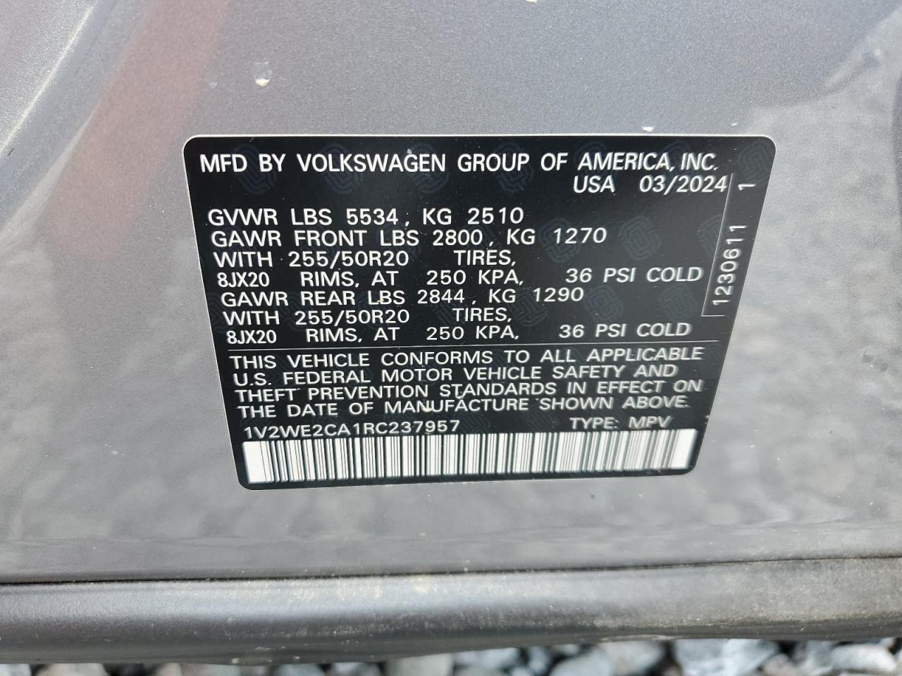 2024 Volkswagen Atlas Cross Sport Se VIN: 1V2WE2CA1RC237957 Lot: 71521085