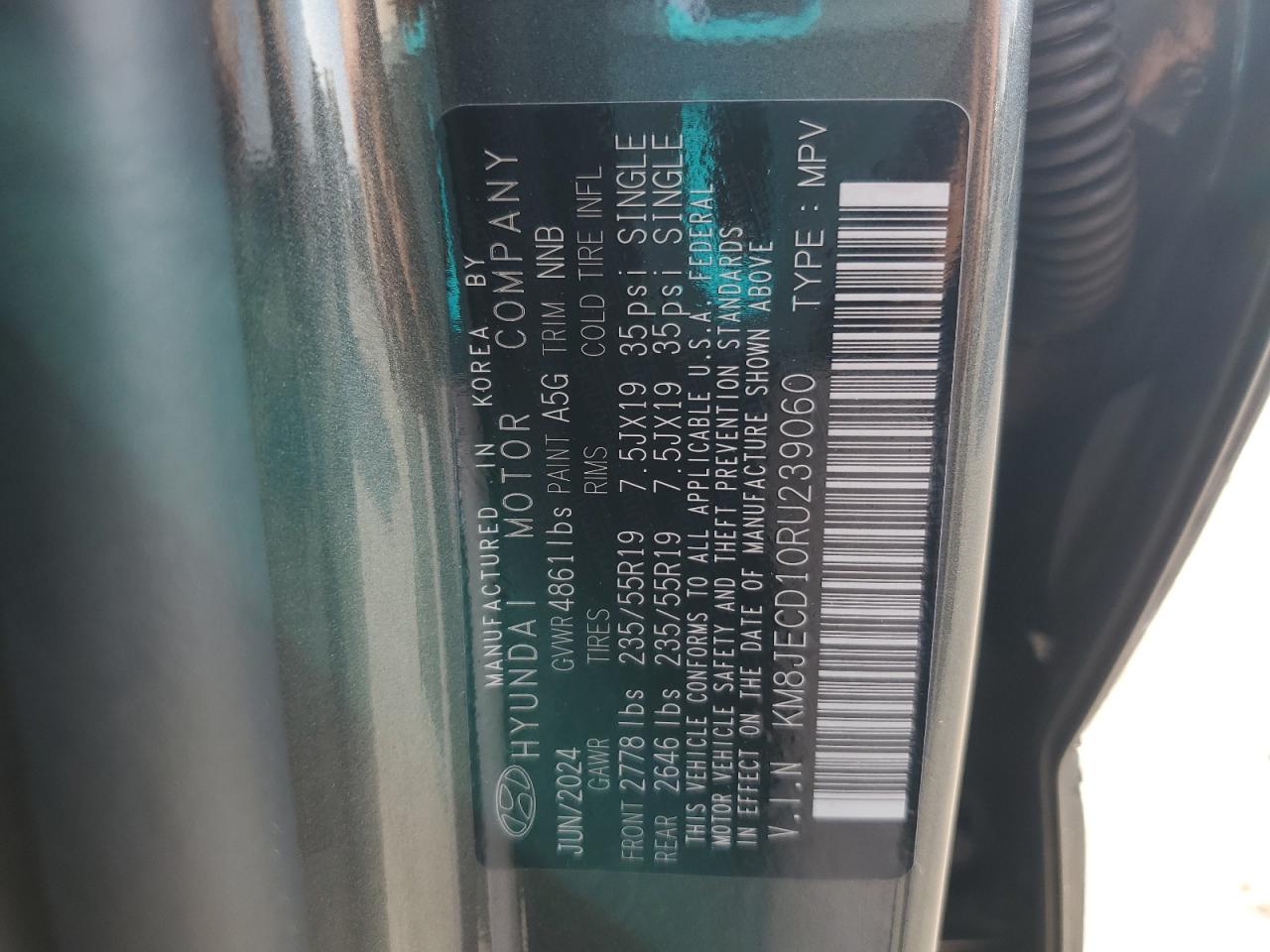 2024 Hyundai Tucson Limited VIN: KM8JECD10RU239060 Lot: 81494205