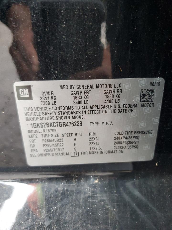 2016 GMC Yukon Slt VIN: 1GKS2BKC7GR476228 Lot: 83926085