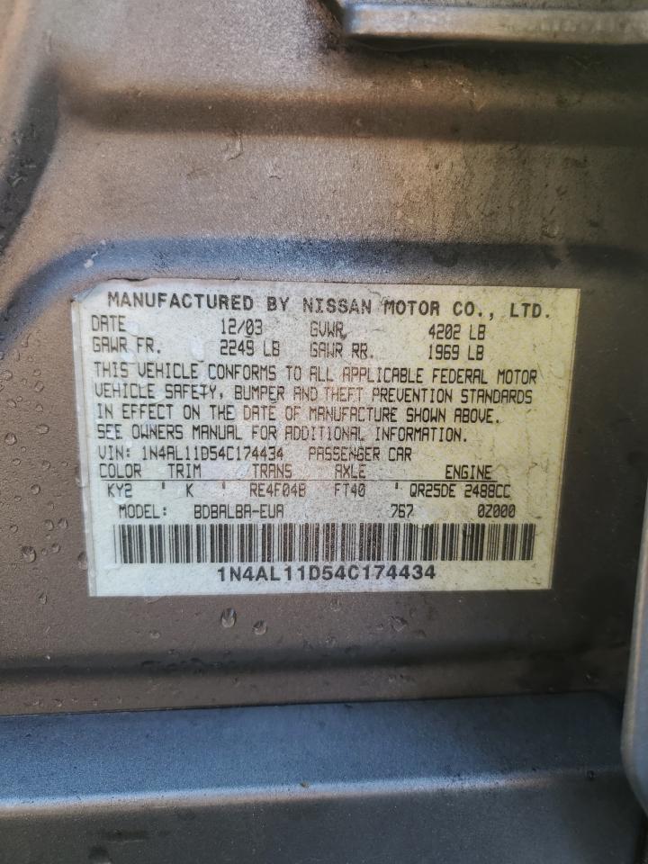 2004 Nissan Altima Base VIN: 1N4AL11D54C174434 Lot: 83847715