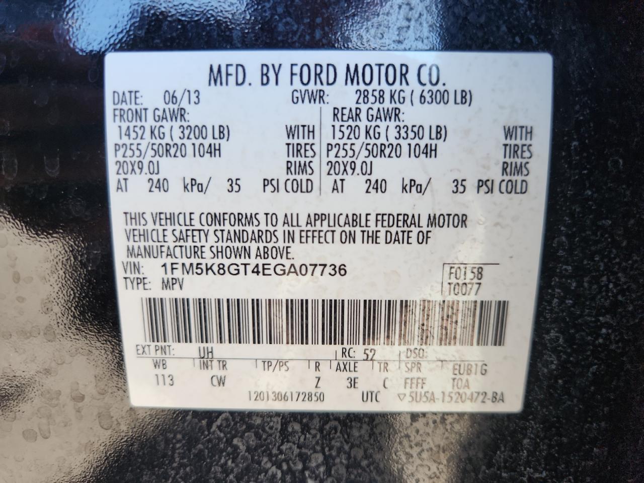 2014 Ford Explorer Sport VIN: 1FM5K8GT4EGA07736 Lot: 71542615