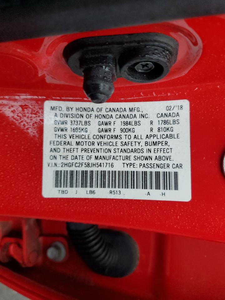 2018 Honda Civic Lx VIN: 2HGFC2F58JH541716 Lot: 81828555