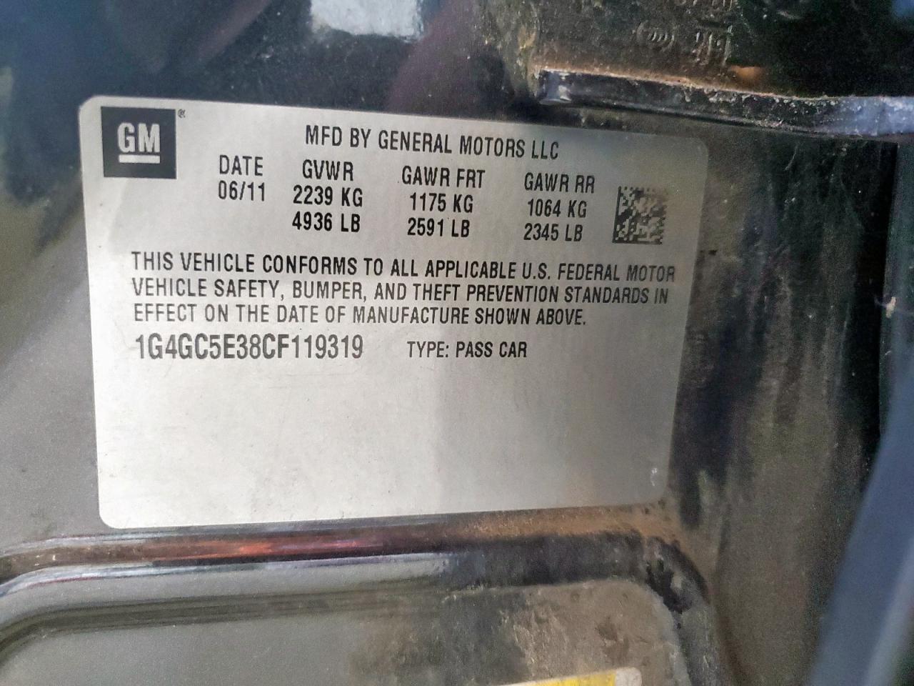 2012 Buick Lacrosse VIN: 1G4GC5E38CF119319 Lot: 80728705