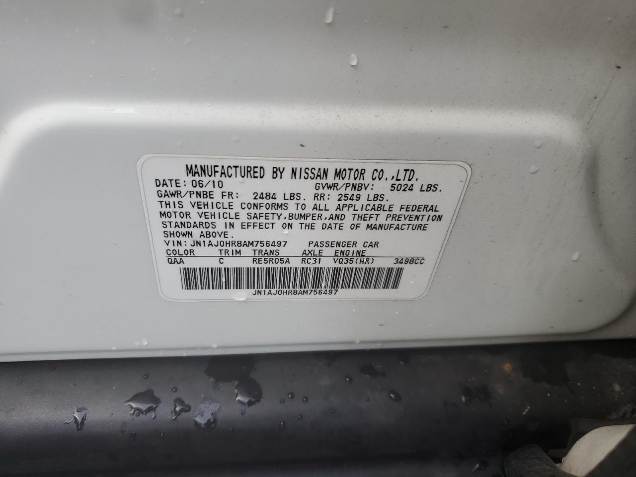 2010 Infiniti Ex35 Base VIN: JN1AJ0HR8AM756497 Lot: 82086845