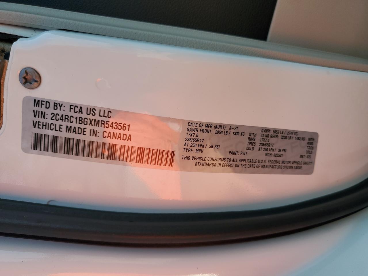 2021 Chrysler Pacifica Touring L VIN: 2C4RC1BGXMR543561 Lot: 80710145