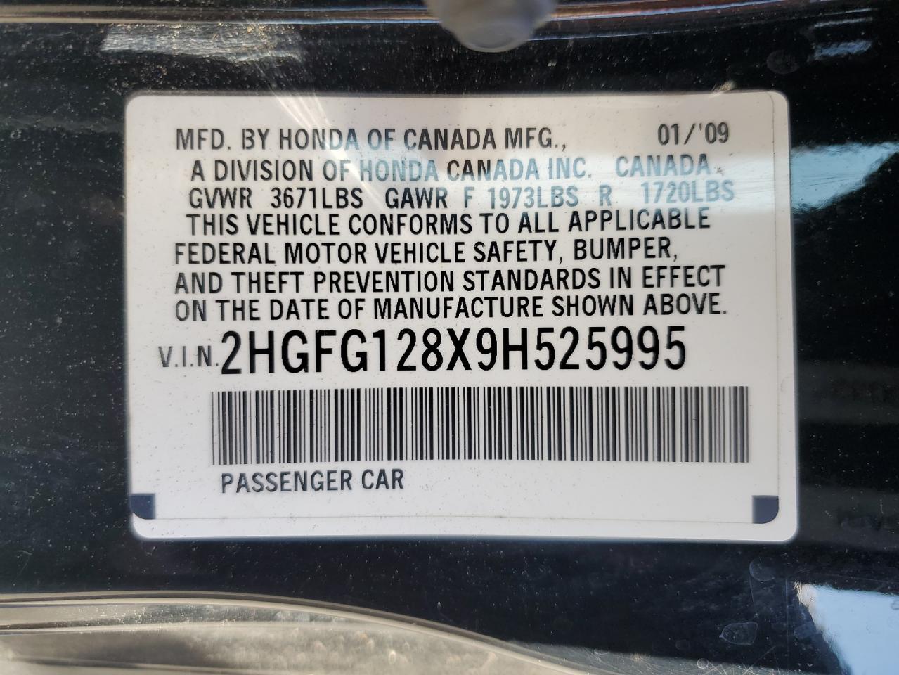 2009 Honda Civic Ex VIN: 2HGFG128X9H525995 Lot: 70945615