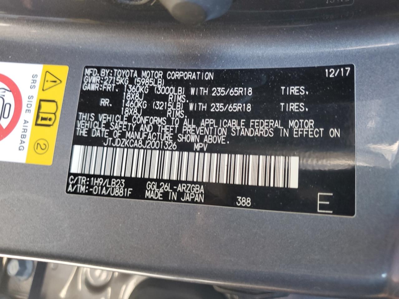 2018 Lexus Rx 350 L VIN: JTJDZKCA8J2001326 Lot: 70449705