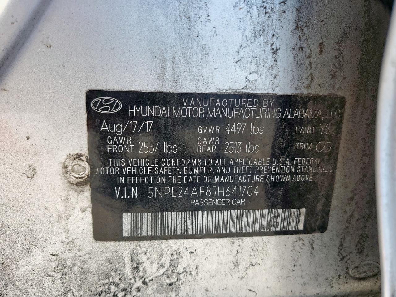 2018 Hyundai Sonata Se VIN: 5NPE24AF8JH641704 Lot: 72086345